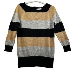 Kenar Womens Striped Sweater Angora-Nylon Blend Black Tan Gray‎ Minimalist Small